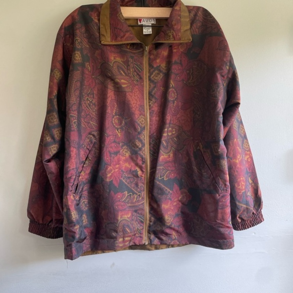 Avon Women's Bomber Jacket - Red and Brown Paisley